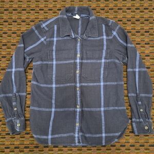 LL Bean Flannel Shirt Women’s Small Gray Blue Plaid Button Front Cotton